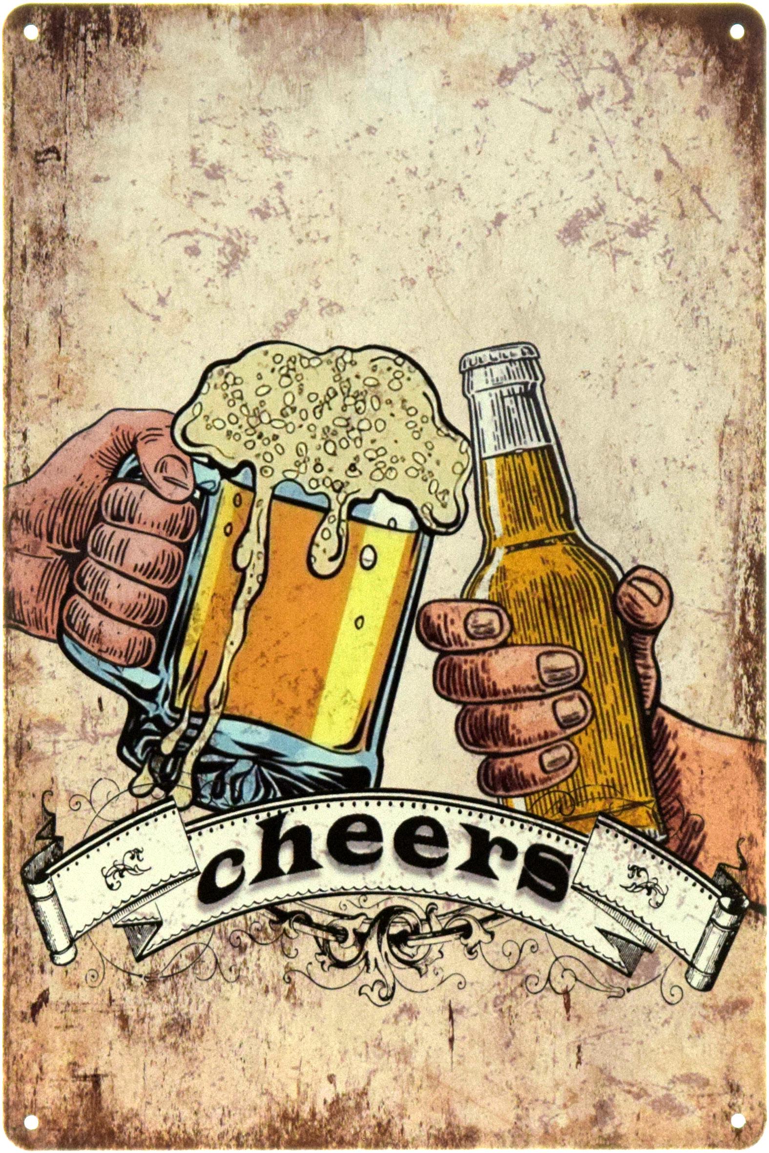 Табличка металлическая "Cheers" 20x30 см (ms-104528)
