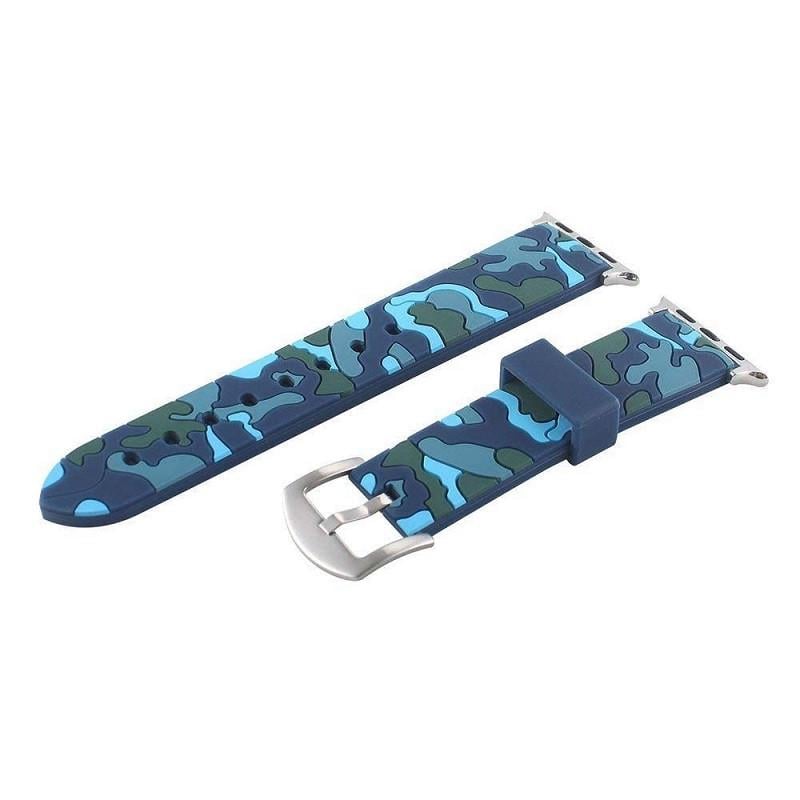 Ремешок для смарт-часов Apple Watch 38 мм/40 мм силиконовый с пряжкой Camouflage with blue (1077917513)