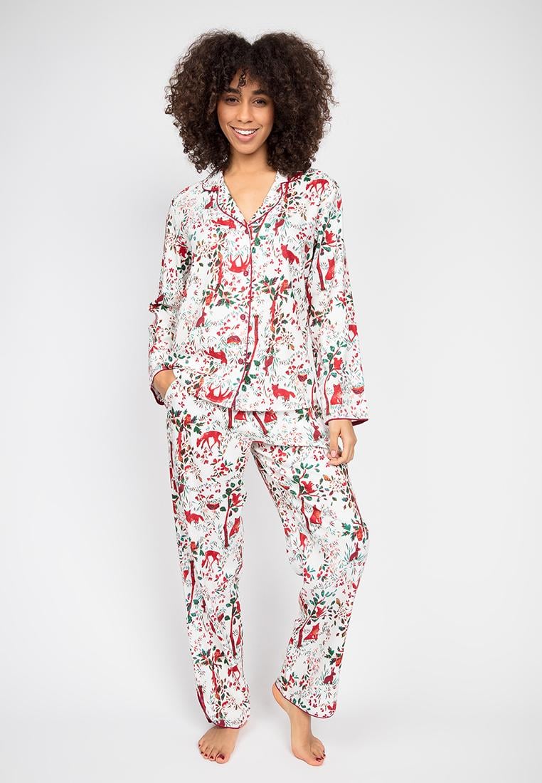 Піжама жіноча CYBERJAMMIES Robyn 4981-4982 8/XS Білий з лісовим принтом (5051877365414)