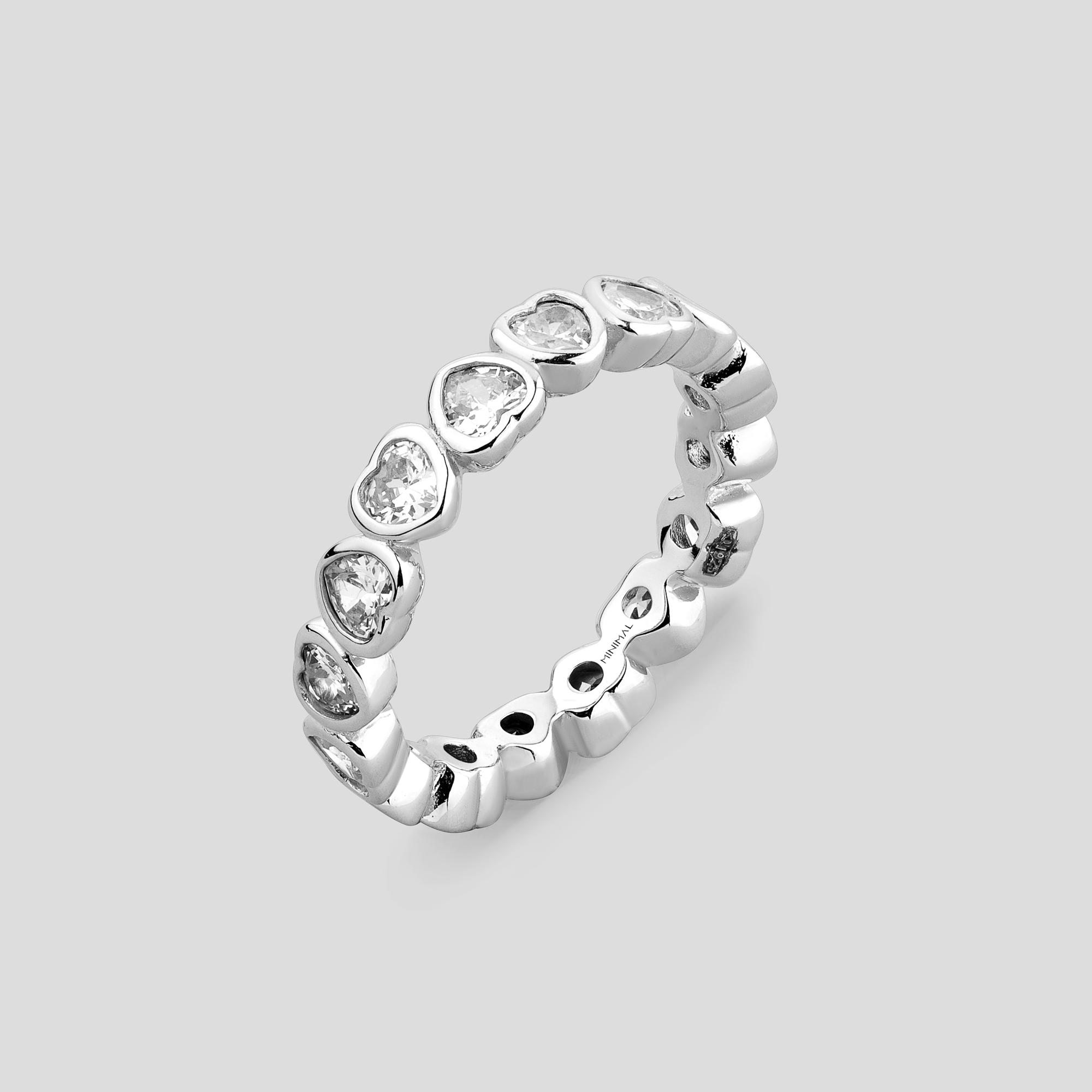 Серебряное кольцо Minimal Сердечные чувства р. 17 (16534)