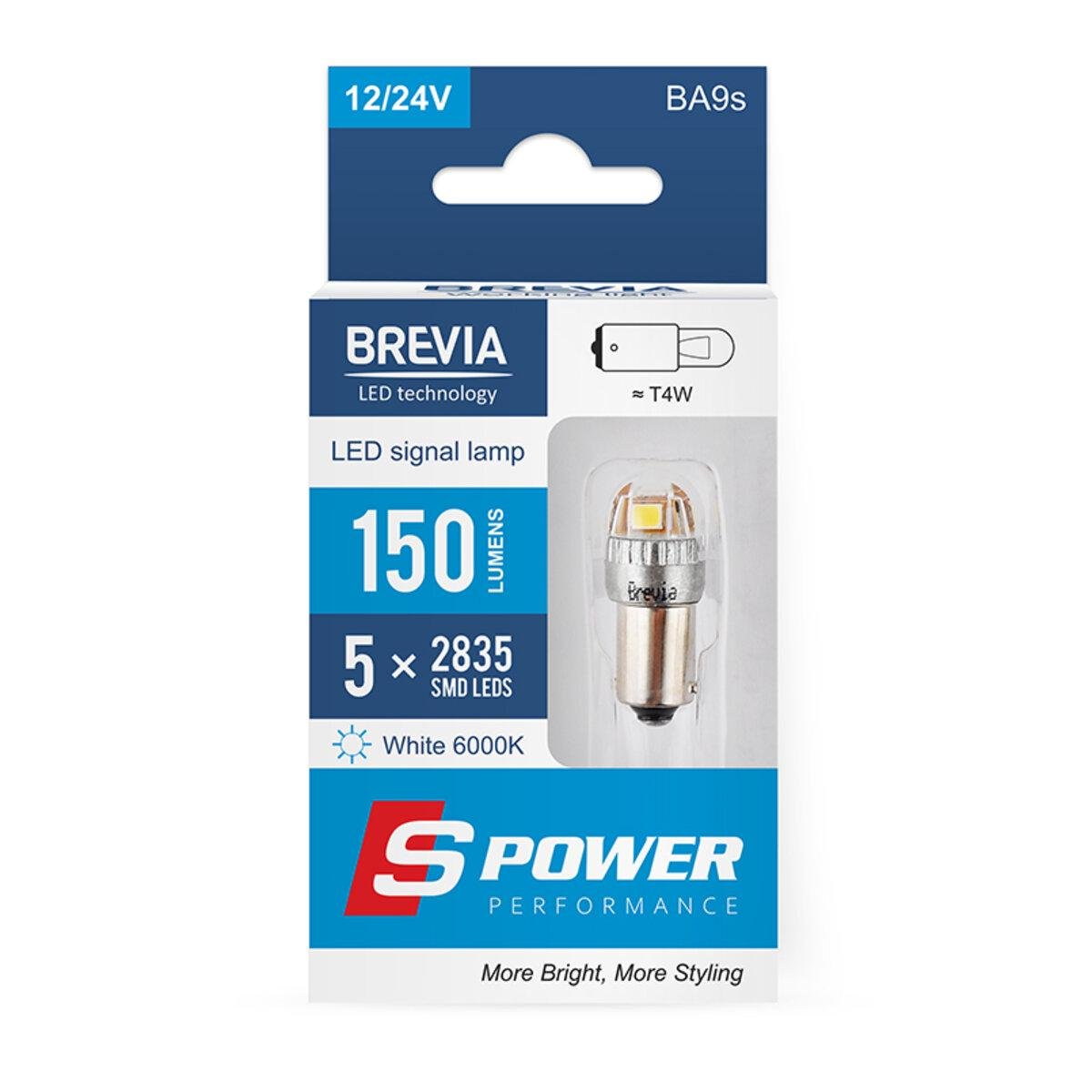 Автолампа LED Brevia S-Power T4W 150Lm 5x2835SMD 12/24V 2 шт. (4543)