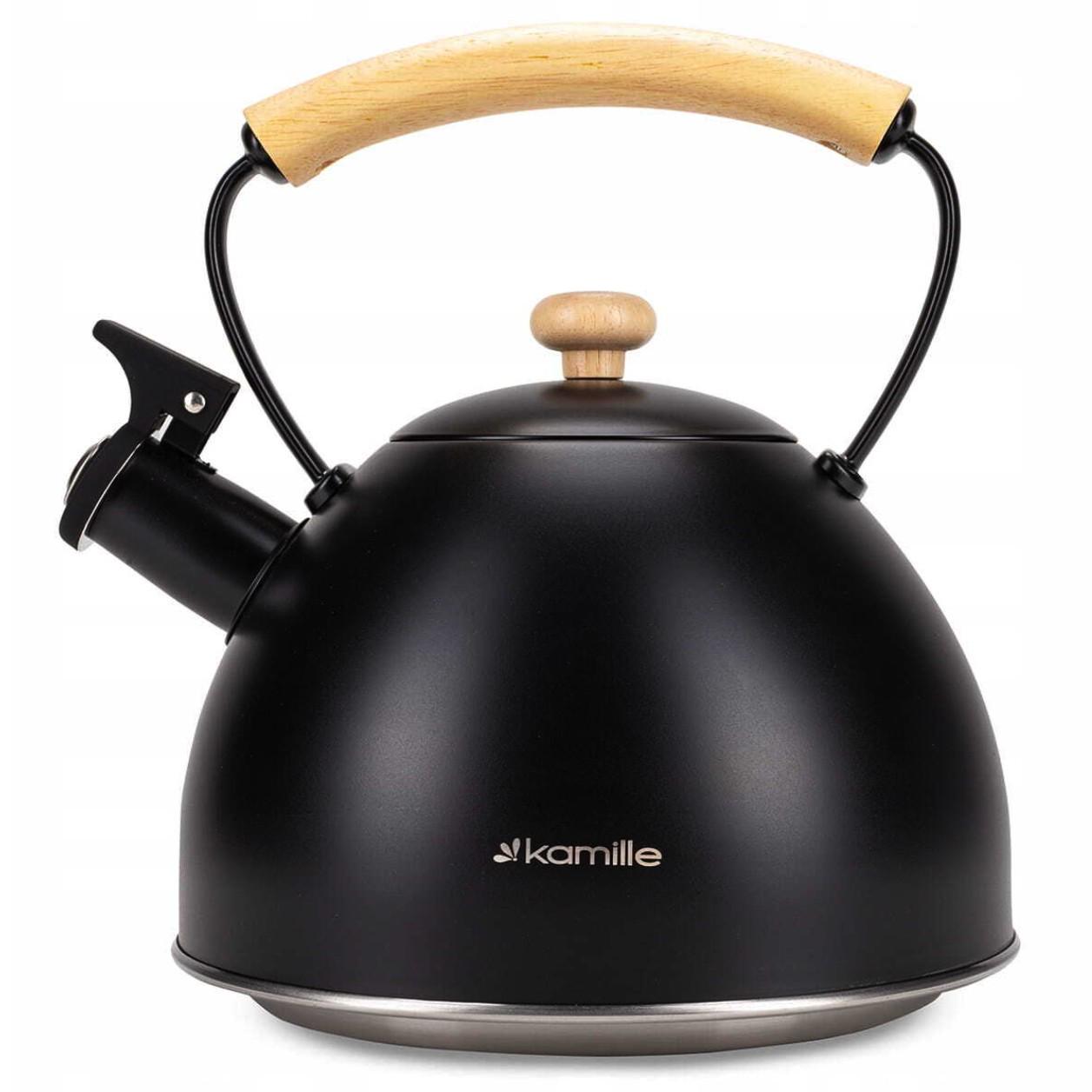 Чайник Kamille Vizo из нержавеющей стали со свистком 2,5 л Черный (0856)