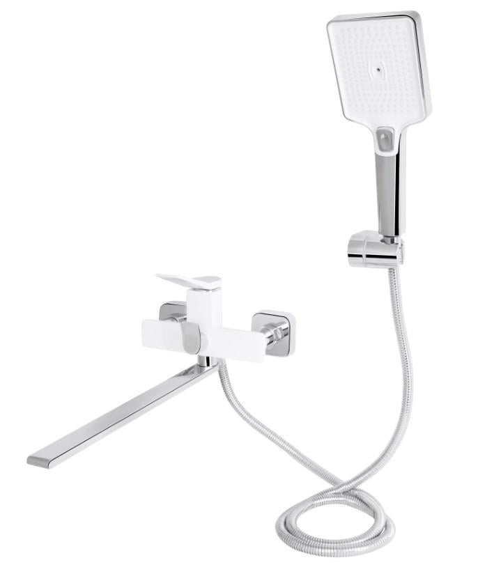 Смеситель для ванной Qtap Presto с душевым гарнитуром Chrome/White (QTPRE2601CRW45578)