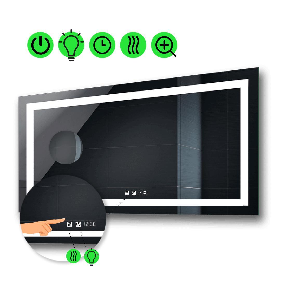 Зеркало с LED подсветкой Karnet с двумя сенсорами часами/ подогревом и линзой без подсветки 100x60 см (karnetg117) Зеркало с LED подсветкой Karnet с двумя сенсорами часами/ подогревом и линзой без подсветки 100x60 см (karnetg117)