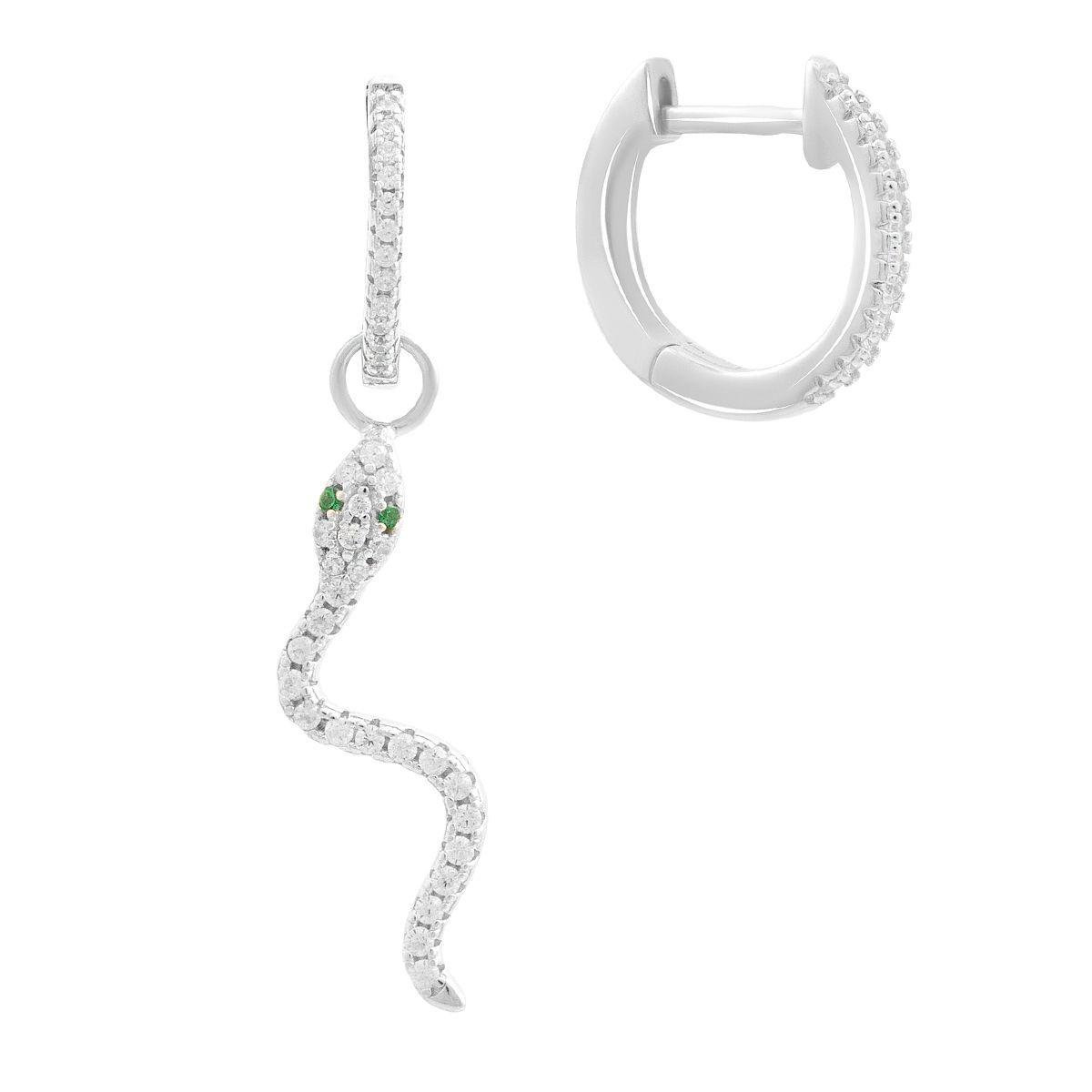 Серьги серебряные в форме змеи с фианитами Серьги серебряные в форме змеи с фианитами