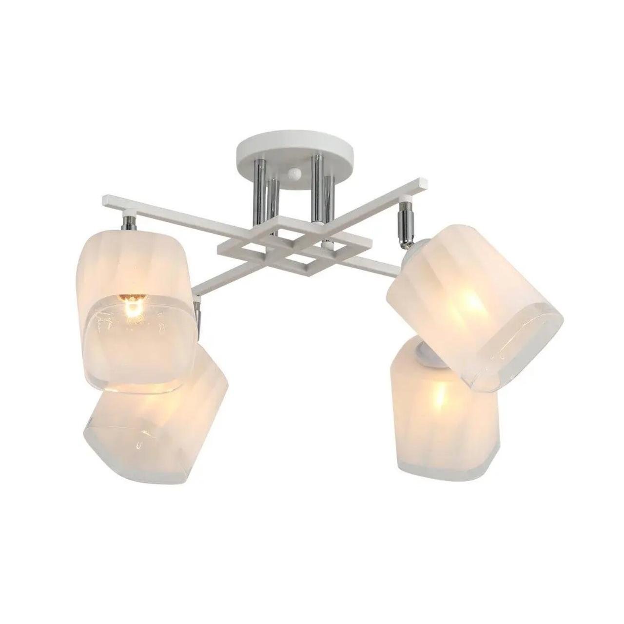 Люстра Sirius на четыре квадратных плафона под лампу Е27 Белый/Хром (G 07472/4 Matte White+CR)