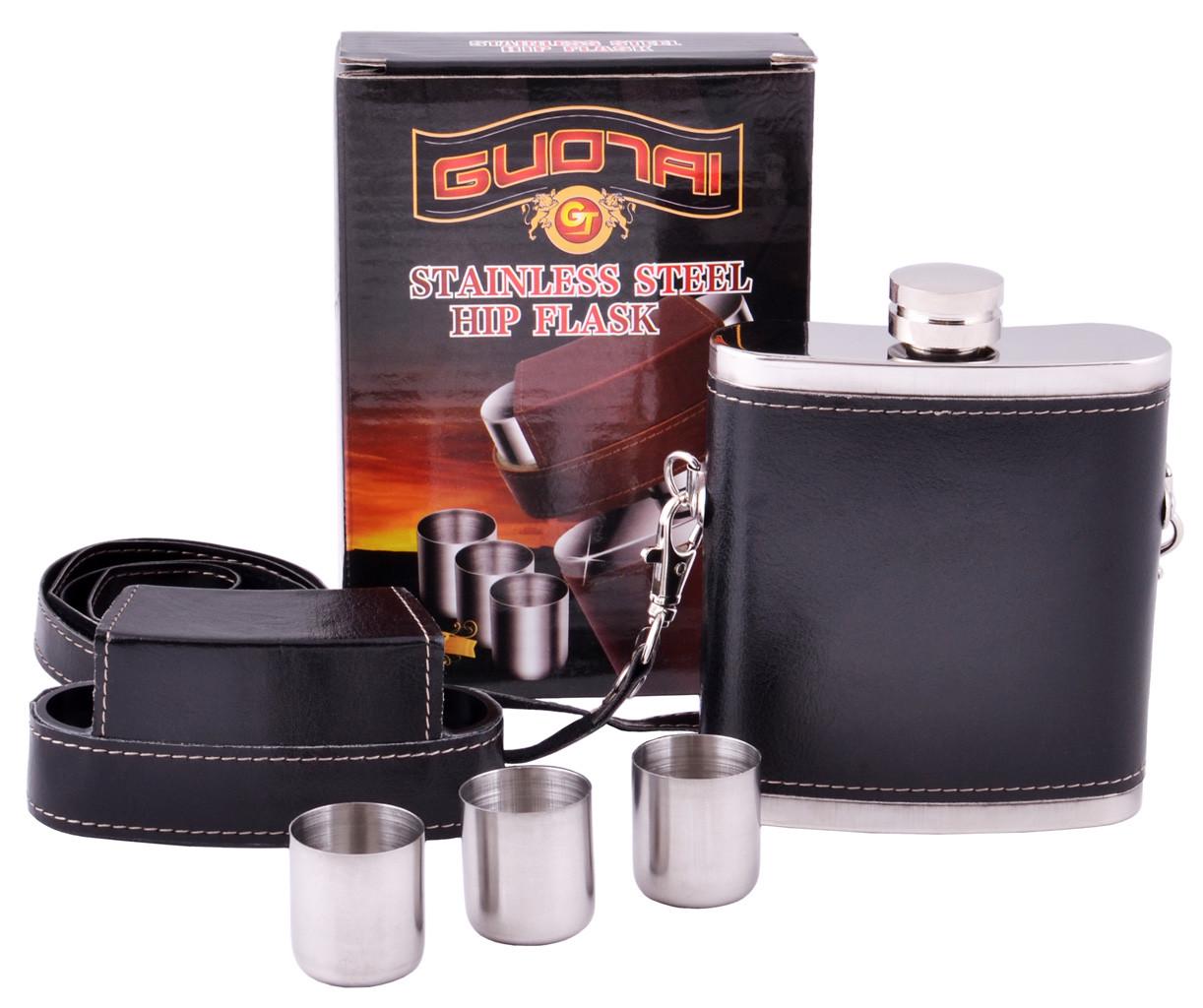 Набір фляга та 3 стопки Black Banda 230 мл нержавіюча сталь Чорний