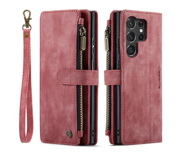 Чехол-кошелек CaseMe Retro Leather для Samsung Galaxy S23 Ultra Малиновый