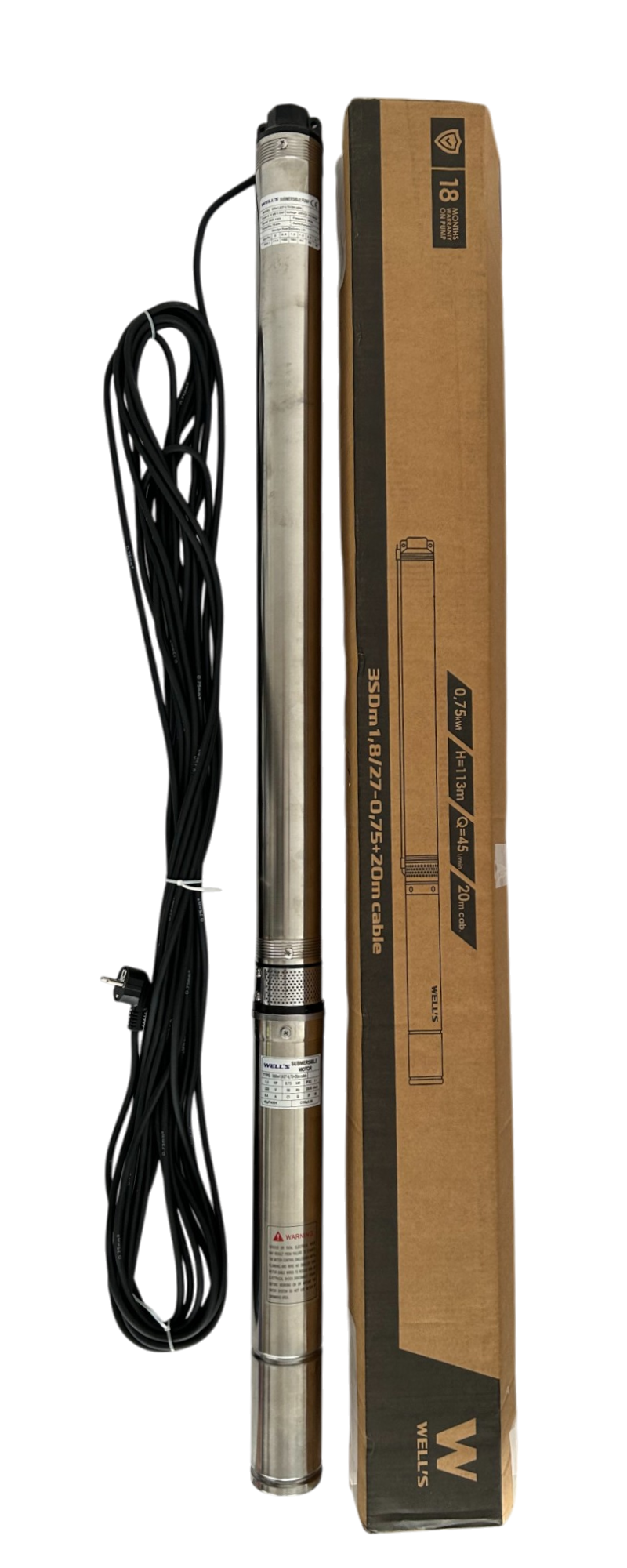 Погружной насос для скважины WELL`S 3SDm1,8/27 0,75 кВт H=114 м Q=45 л/мин