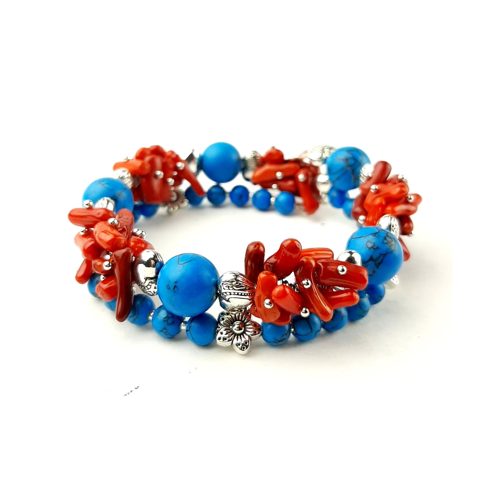 Браслет DARSANA Фламенко из натуральных камней коралл/бирюза (DRSU005216)