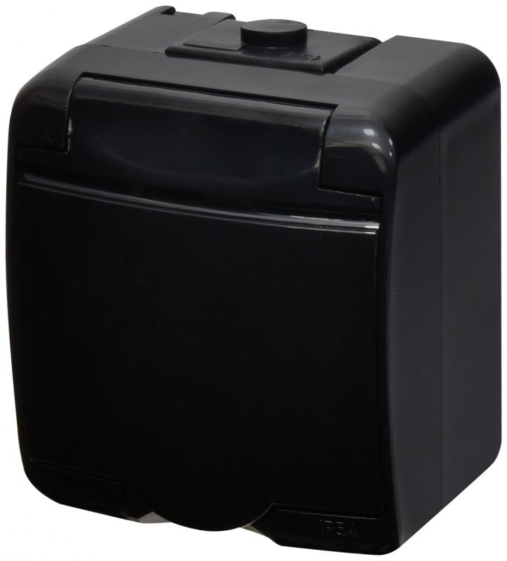 Розетка зовнішня ETI RHE-1s-BL із заземленням/кришкою IP54 Чорний (4668093)