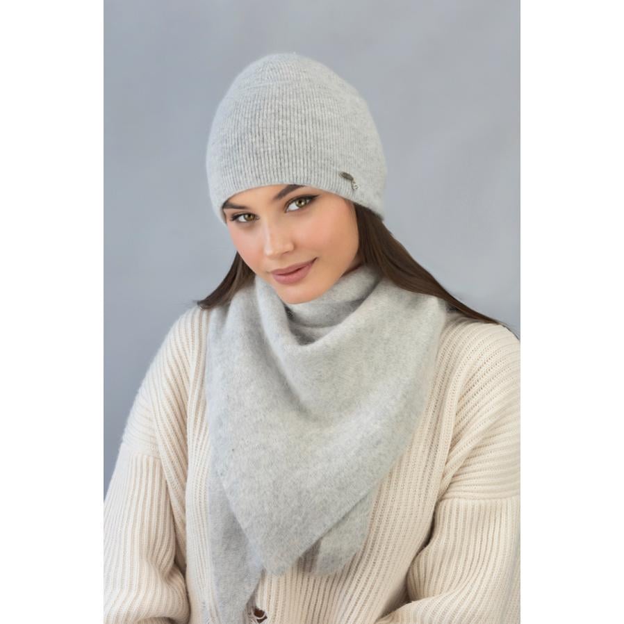 Комплект женский Braxton 5167-5 одинарный шапка с отворотом и косынка шерстяная Светло-серый Комплект женский Braxton 5167-5 одинарный шапка с отворотом и косынка шерстяная Светло-серый