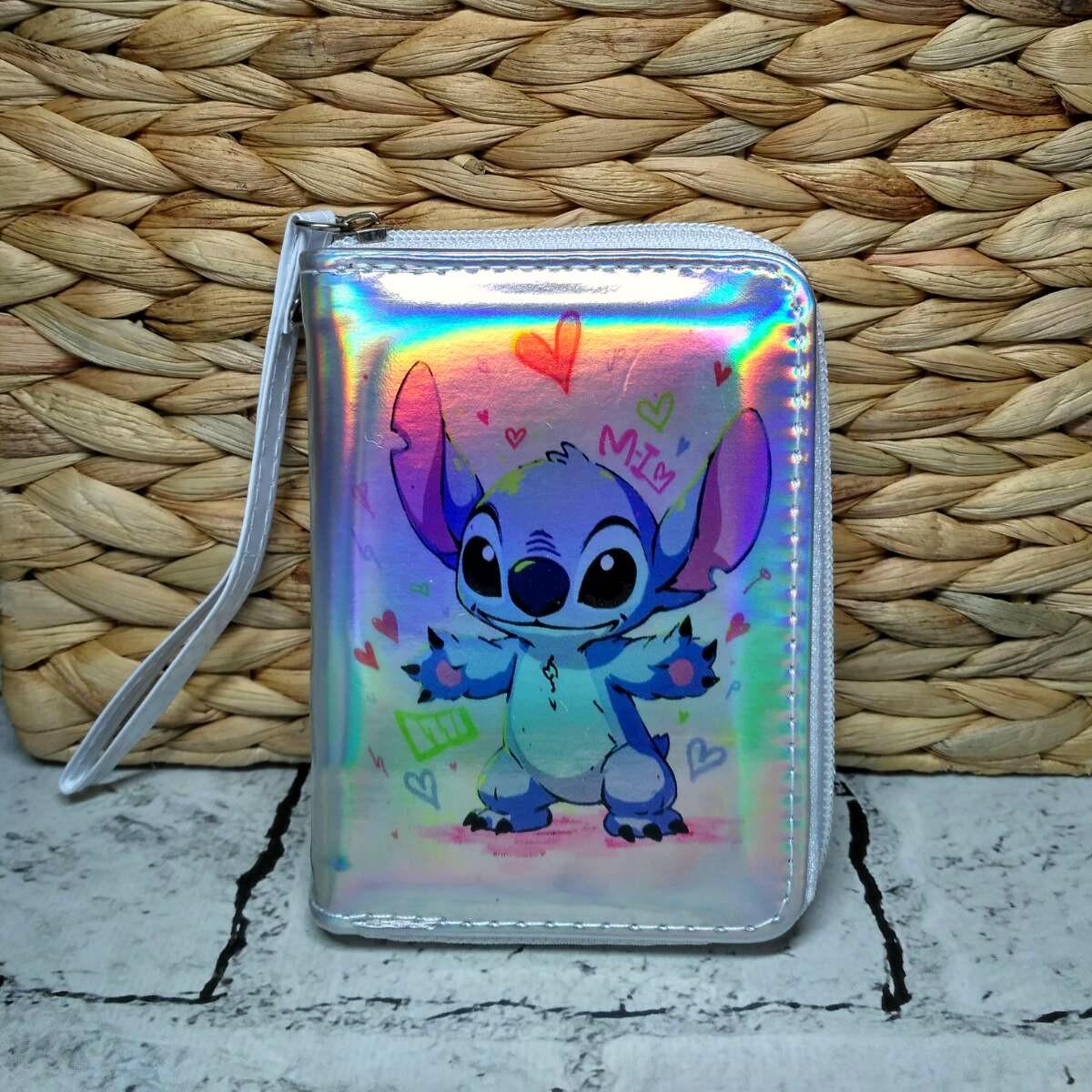 Кошелек детский для девочки на змейке с ремешком экокожа Стич голограмма 12,5х9 см (15815-6)