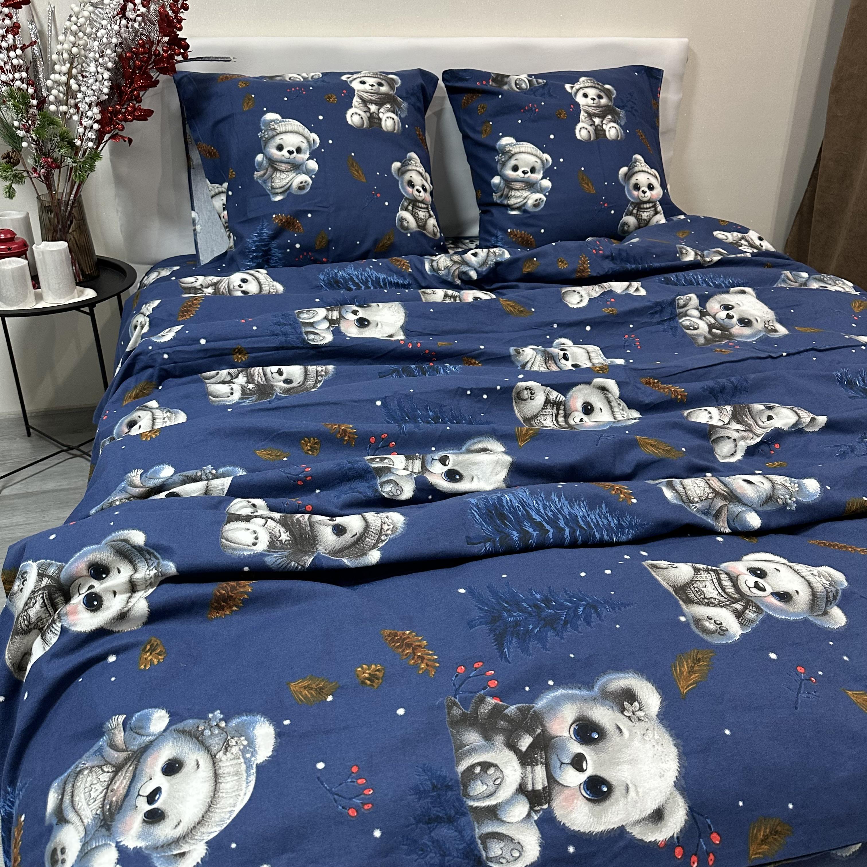 Комплект постільної білизни байкова Зимовий євро Синій (байка 3-3) - фото 5 Комплект постільної білизни байкова Зимовий євро Синій (байка 3-3) - фото 5