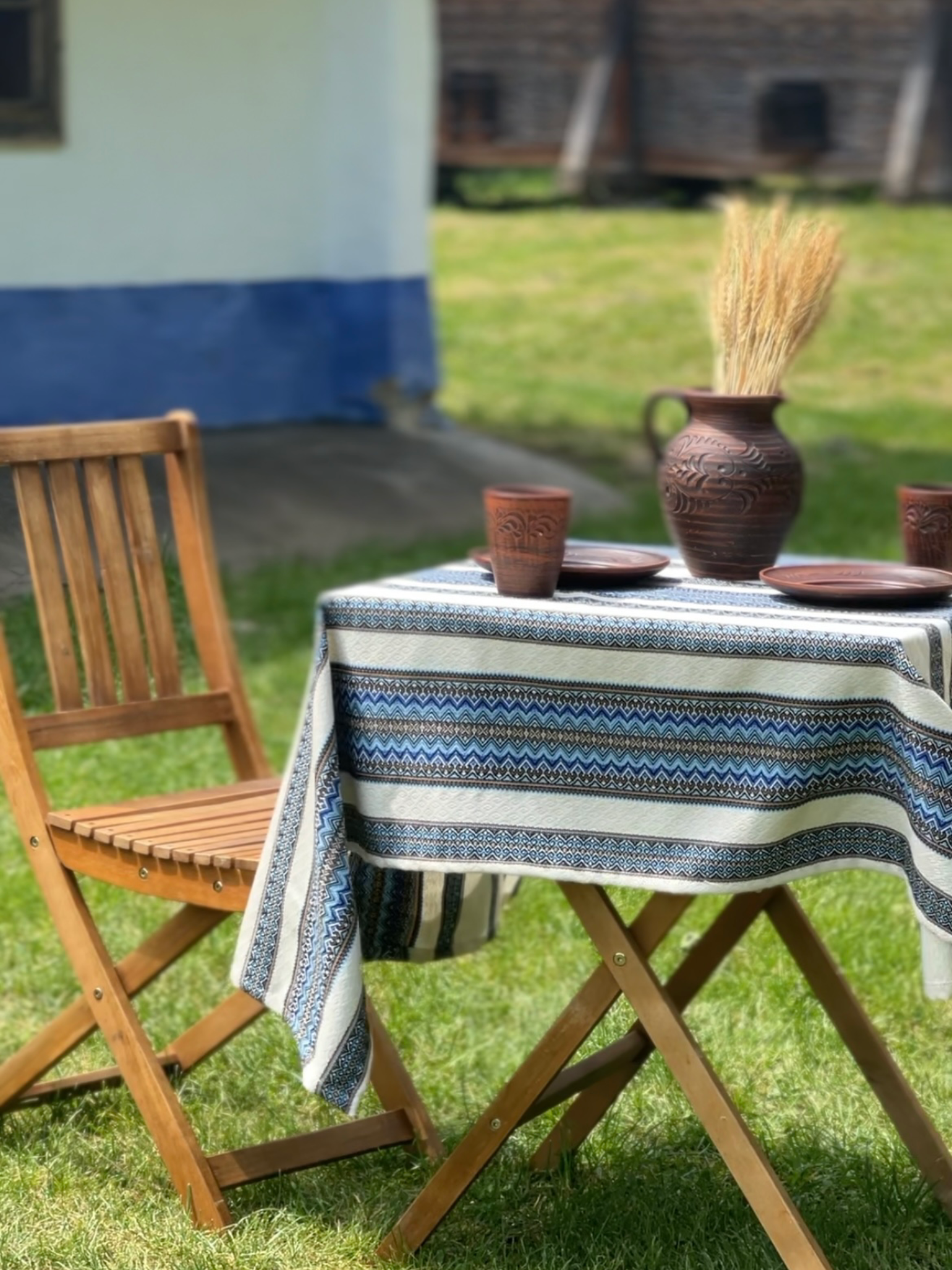 Скатерть льняная пасхальная Стожары с украинским орнаментом 370x150 см Синий (1902-8) - фото 7