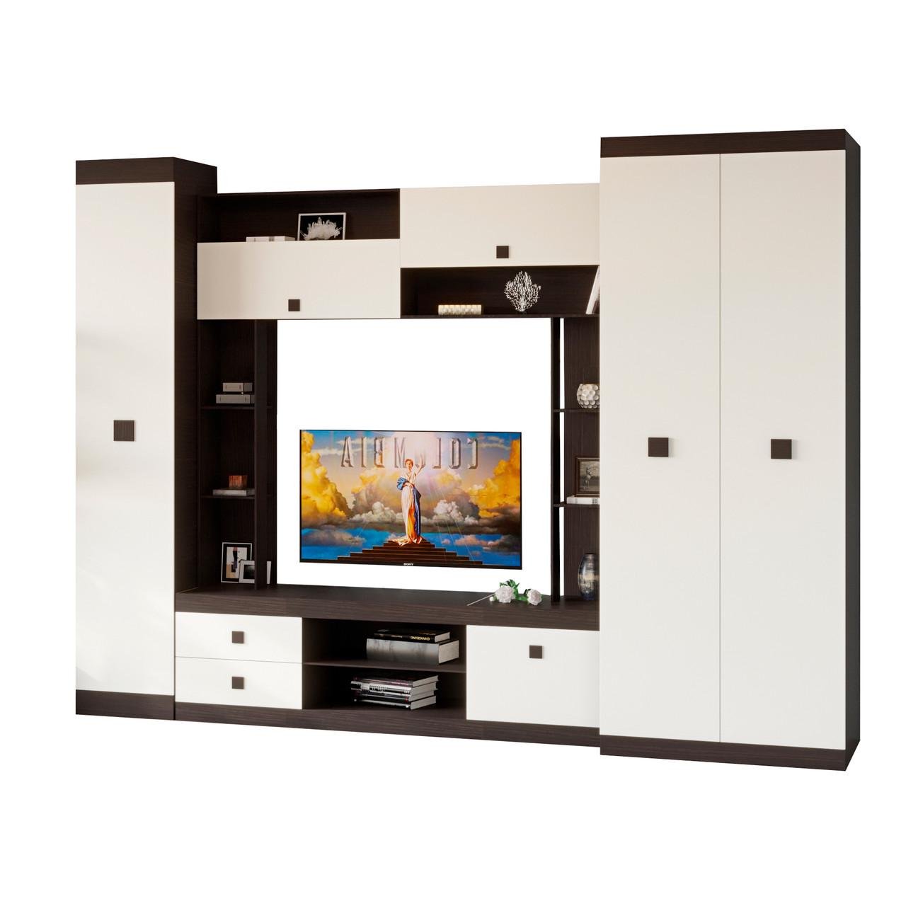Стенка модульная для гостиной Эверест Соната 3 3 элемента Венге темный/Белый (DTM-2514)