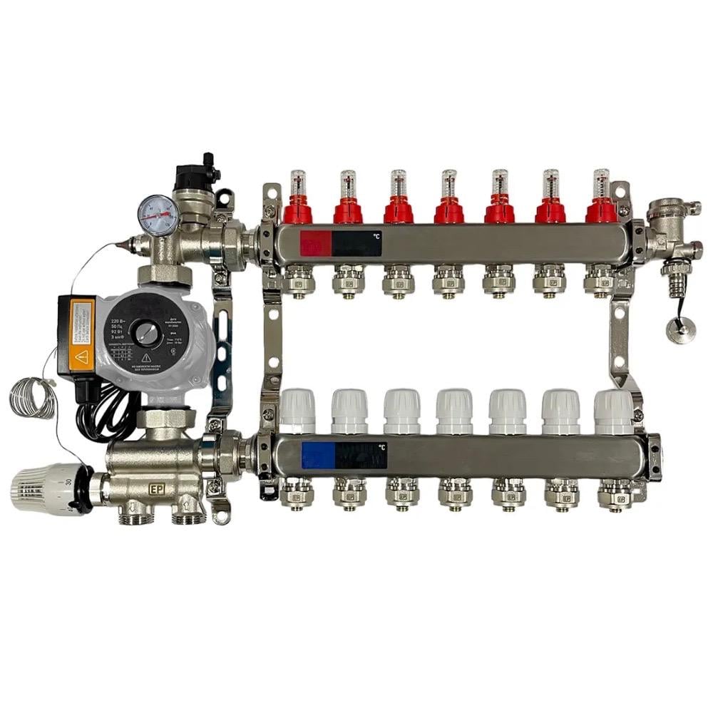 Коллектор Standard на 7 выходов и смесительная группа с насосом 1"-3/4"