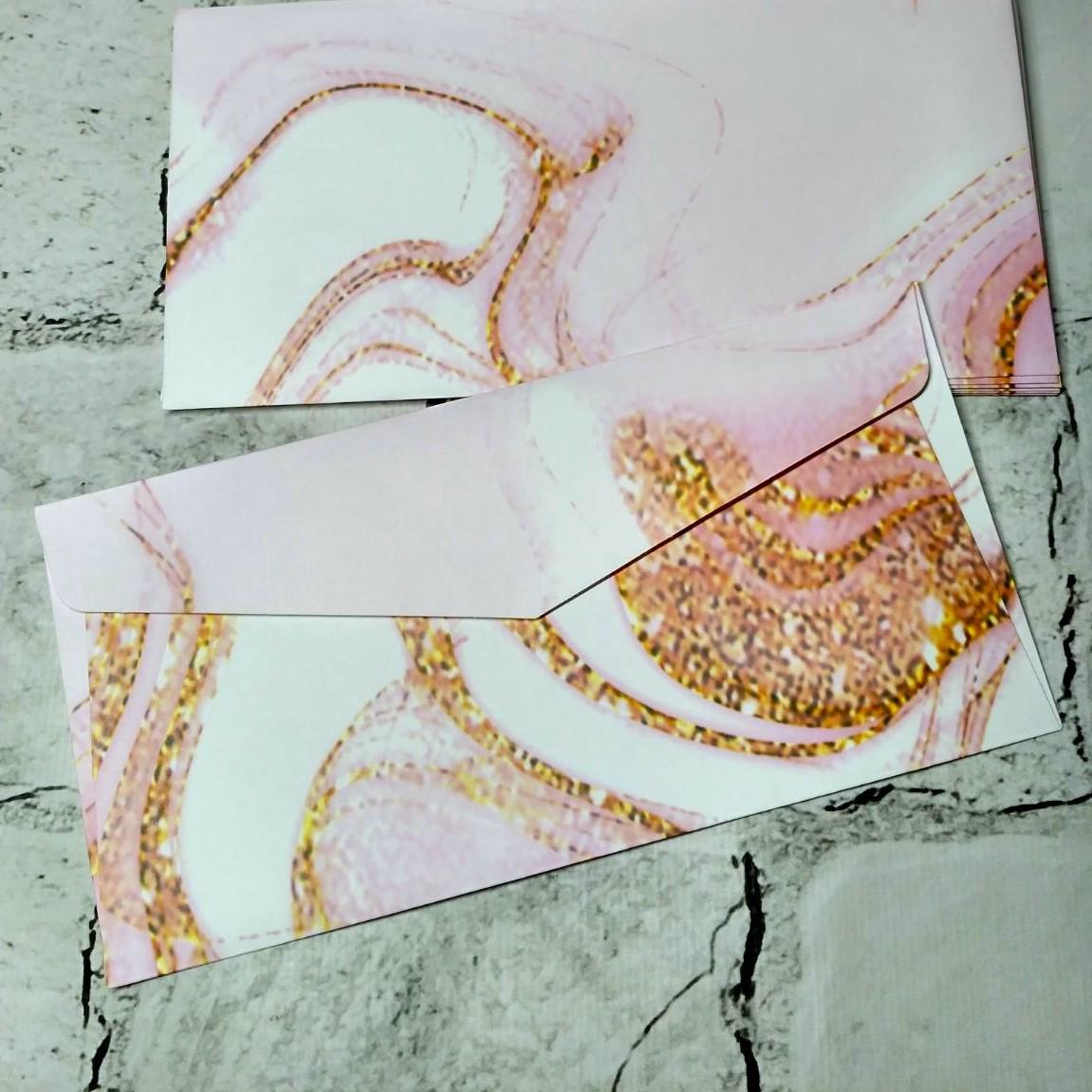 Конверт паперовий Мармур 19,1х9,5 см Рожевий (5-86535)