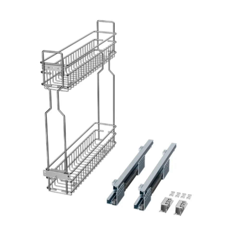 Висувний кошик Карго New Muller для кухні бічне праве з доводчиком 2 полиці 150 мм Хром (SO0889)