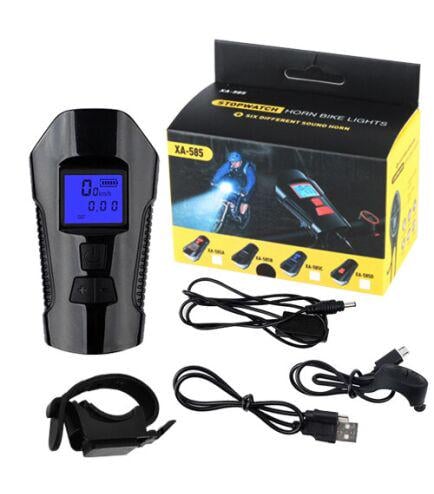 Велофонарь с велокомпьютером и звонком XA-585-T6+2LED + microUSB 4 режима