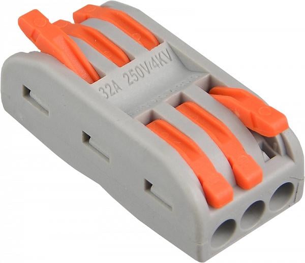 Клемма проходная Tactix 0,5-4 мм2 32А 3х1-3х1 одинарная 39,3х18,7х14,5 мм Оранжевый (CT2-3)