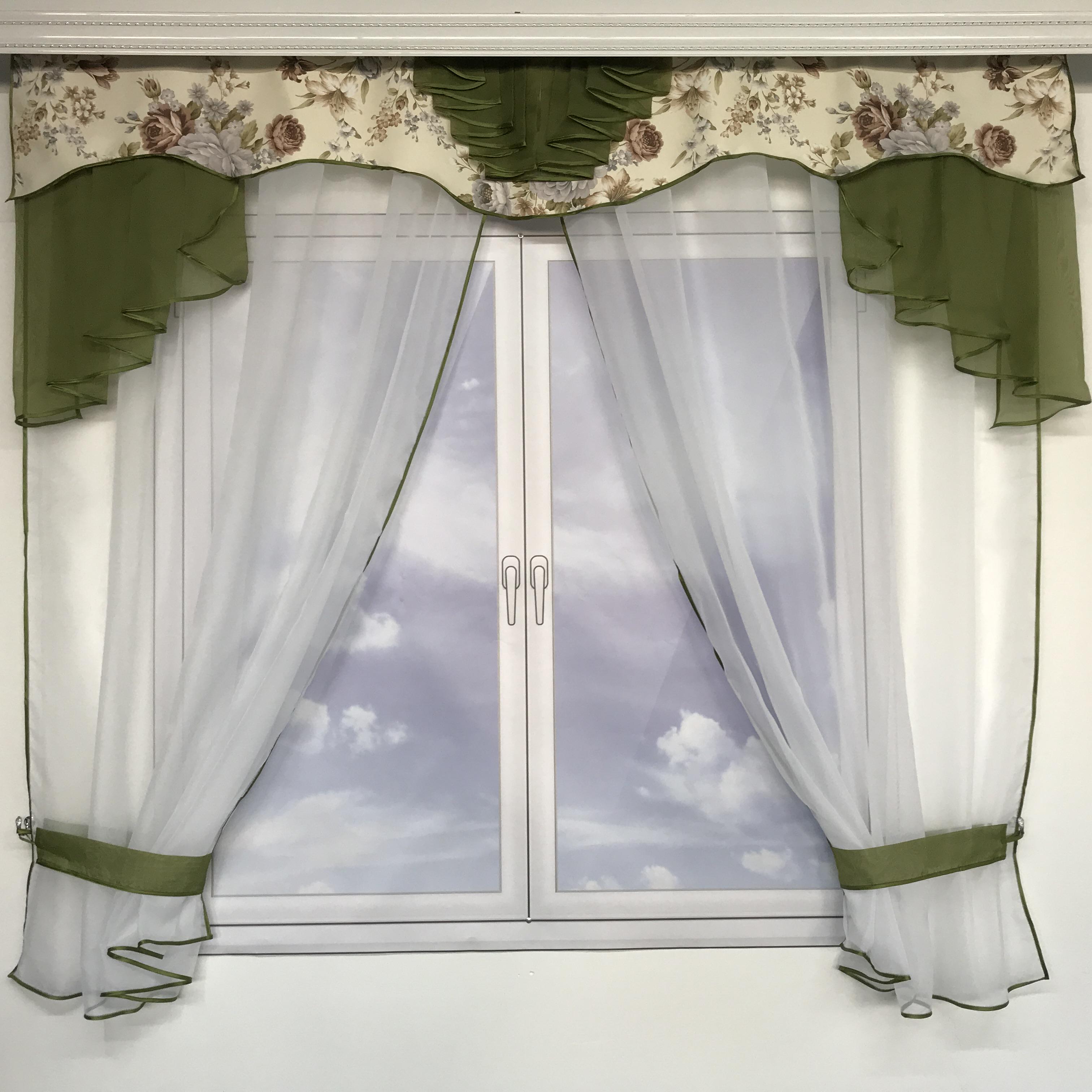 Короткий тюль с ламбрикеном ALBO 200x180 см Оливковый