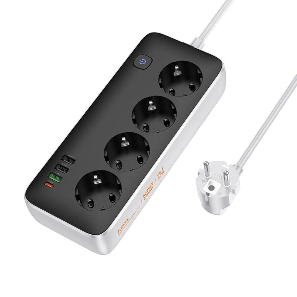 Подовжувач мережевий Hoco AC22 Sunlight 4 розетки PD30W 1xType-C 3xUSB desktop socket 3 м Black (6942007636728)