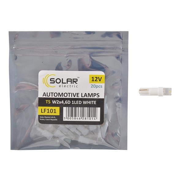 Автолампа LED Solar 12V T5 W2x4.6d 1leds white 20 шт. (LF101_P)
