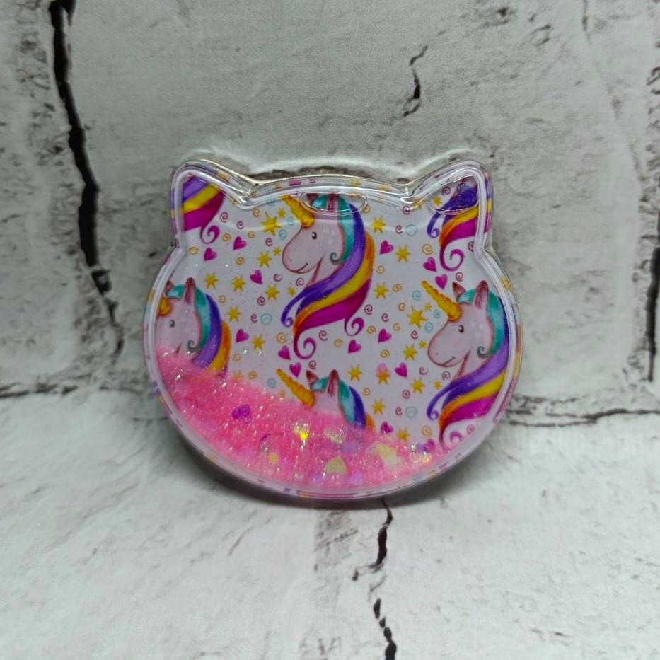 Зеркало карманное косметическое Единорог жидкие блестки 7,5х7 см (А51-8)