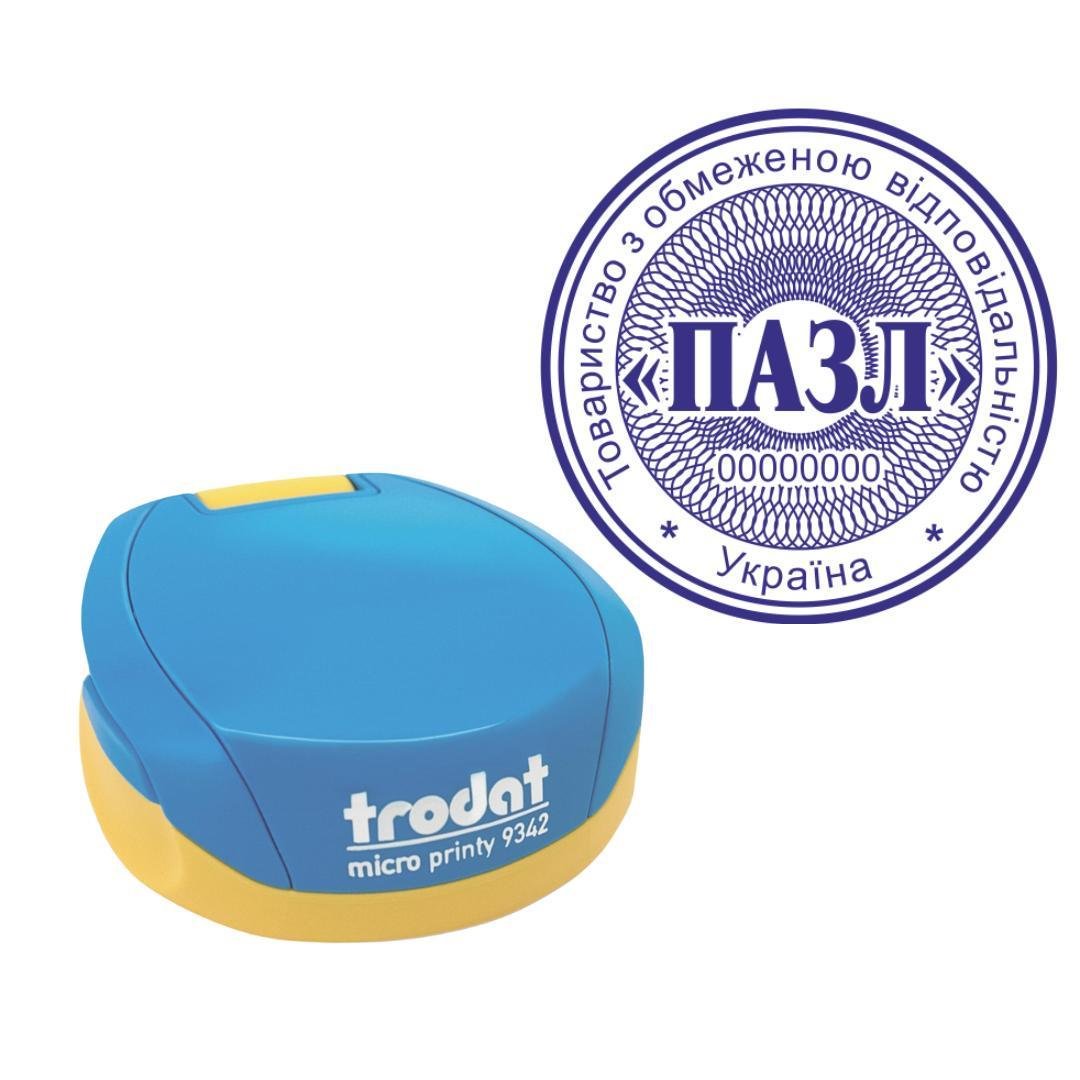Печатка ТОВ на кишеньковому оснащенні Trodat Micro Printy 9342 d 42 мм Синьо-жовтий (ТОВ19/9342/BY)