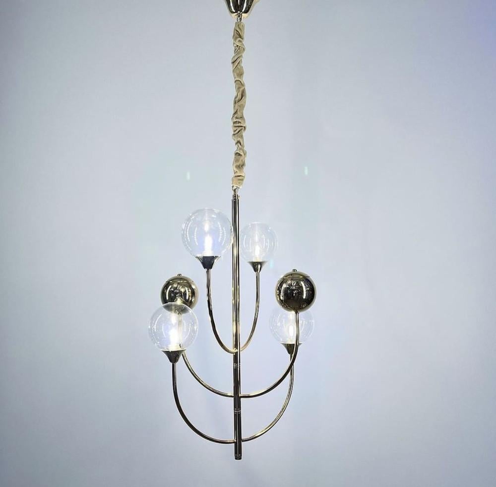 Люстра со стеклянными и металлическими плафонами с дугообразными рожками (CA16-4)