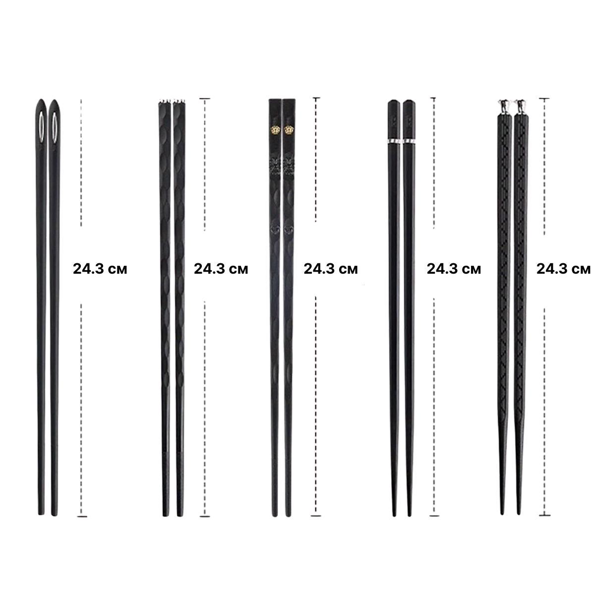 Набор палочек для суши многоразовые пластиковые антискользящие 5 пар Черный (D-0076) - фото 6