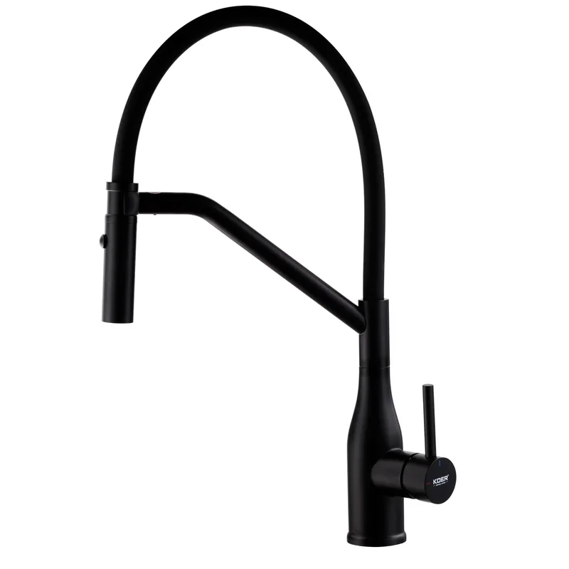 Смеситель для раковины KOER 026-KI-70026-05 с гибким изливом высокий однорычажная нержавеющая сталь SUS304 Черный (b-KR5210)