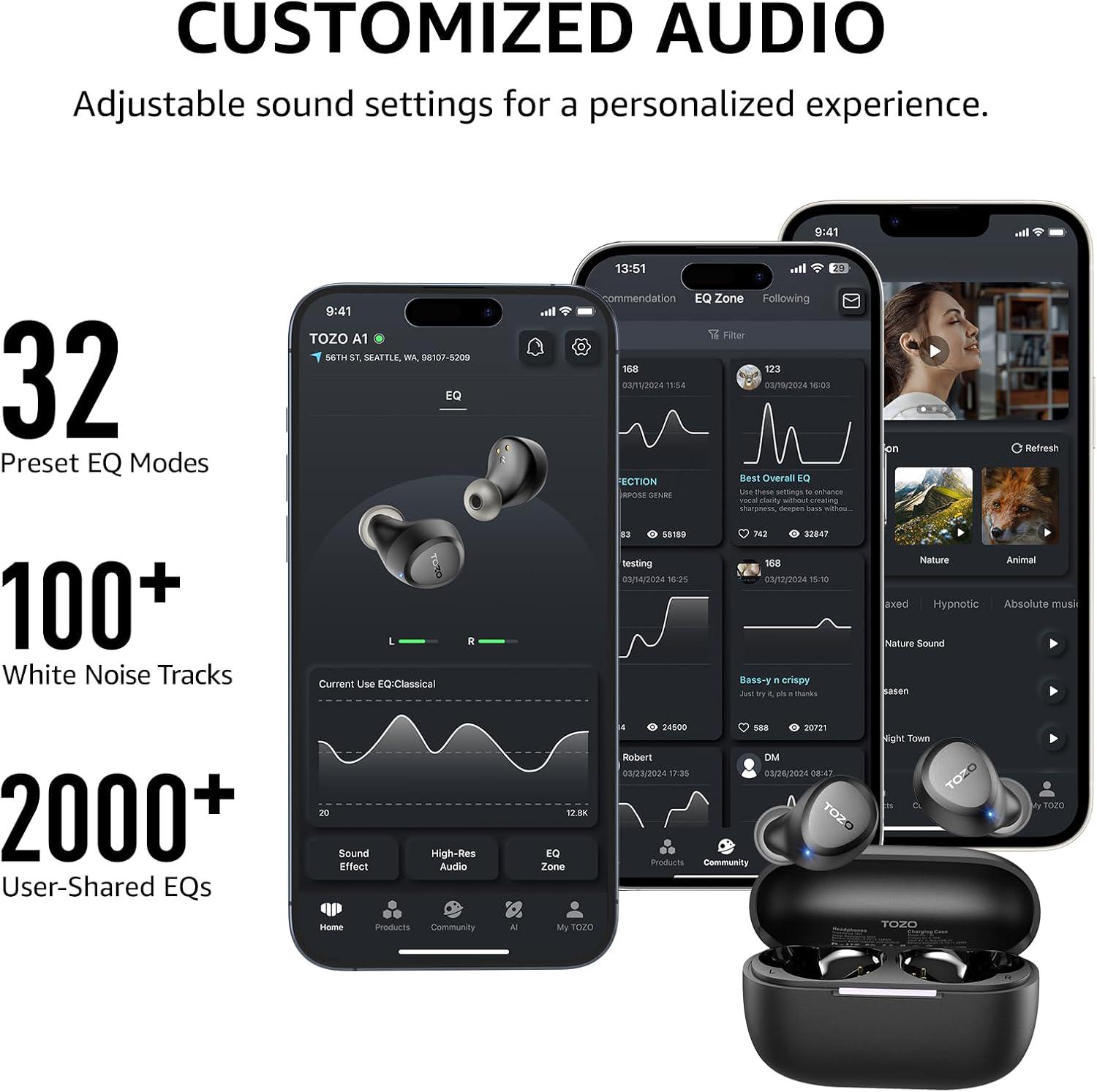 Наушники TOZO A1 Wireless Earbuds Bluetooth 5.3 (Black) - фото 7 Наушники TOZO A1 Wireless Earbuds Bluetooth 5.3 (Black) - фото 7
