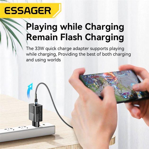 Зарядное устройство Essager Pinchen 33 W Travel Phone Charger USB A/TYPE C EU Black (21046411) - фото 3