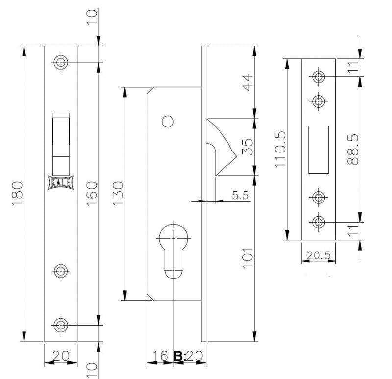 Замок врезной крюковой Kale Kilit 201/20 Хром - фото 2