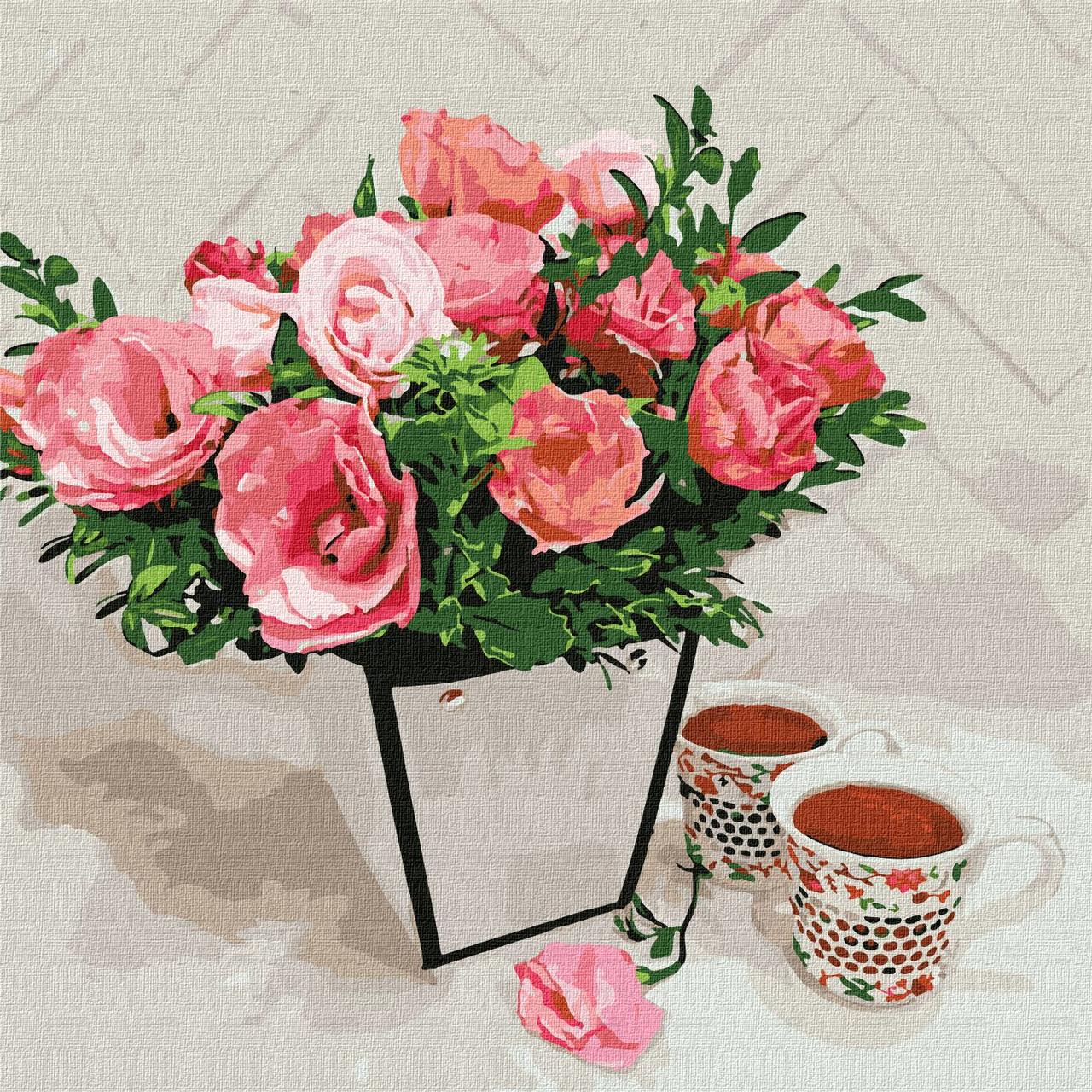 Картина по номерам Букет цветов и чай 40х40 см (KHO3107)