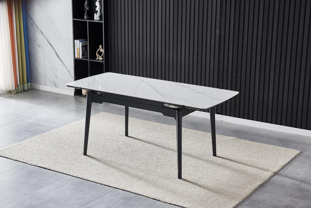 Стол обеденный Intarsio BONN CERAMIC 130/180х80 см Белый глянец/Черный каркас