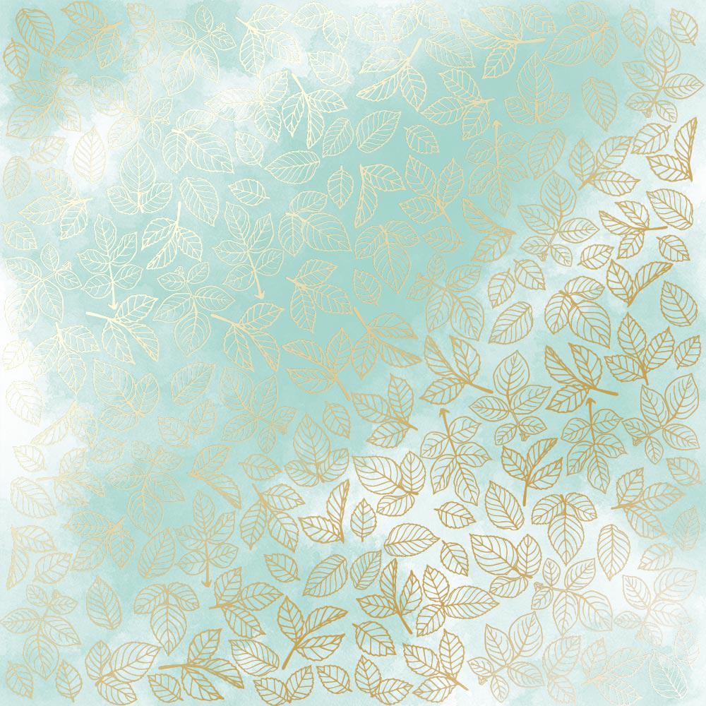 Лист бумаги односторонний Golden Rose leaves с фольгированием 30,5х30,5 см Mint/Watercolor