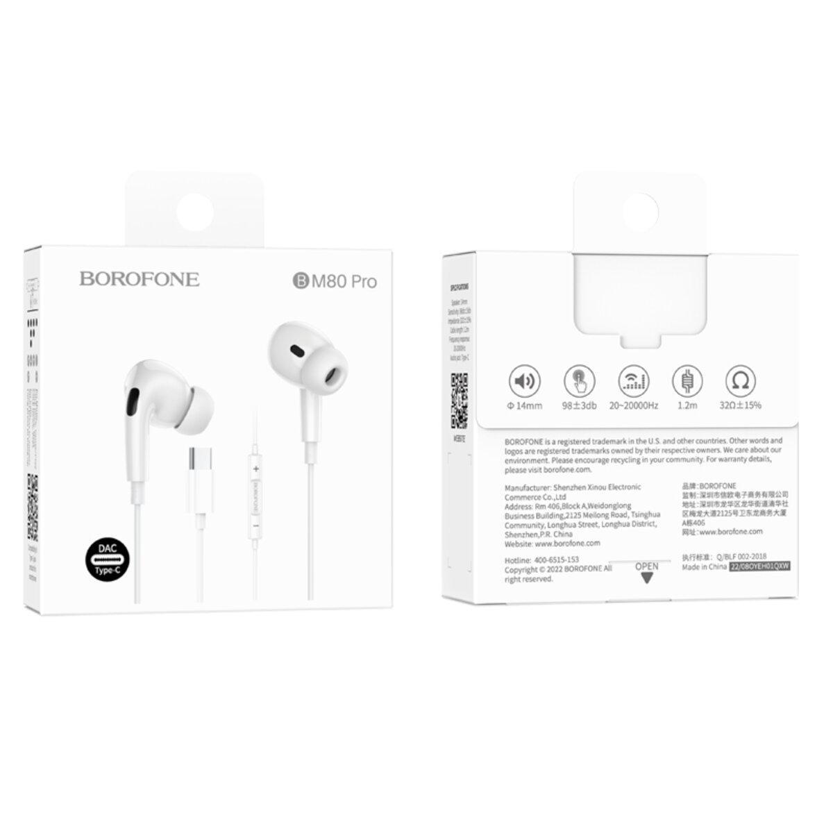 Наушники Borofone BM80 Pro Elegant Type-C with microphone White (BM80PCW) - фото 6