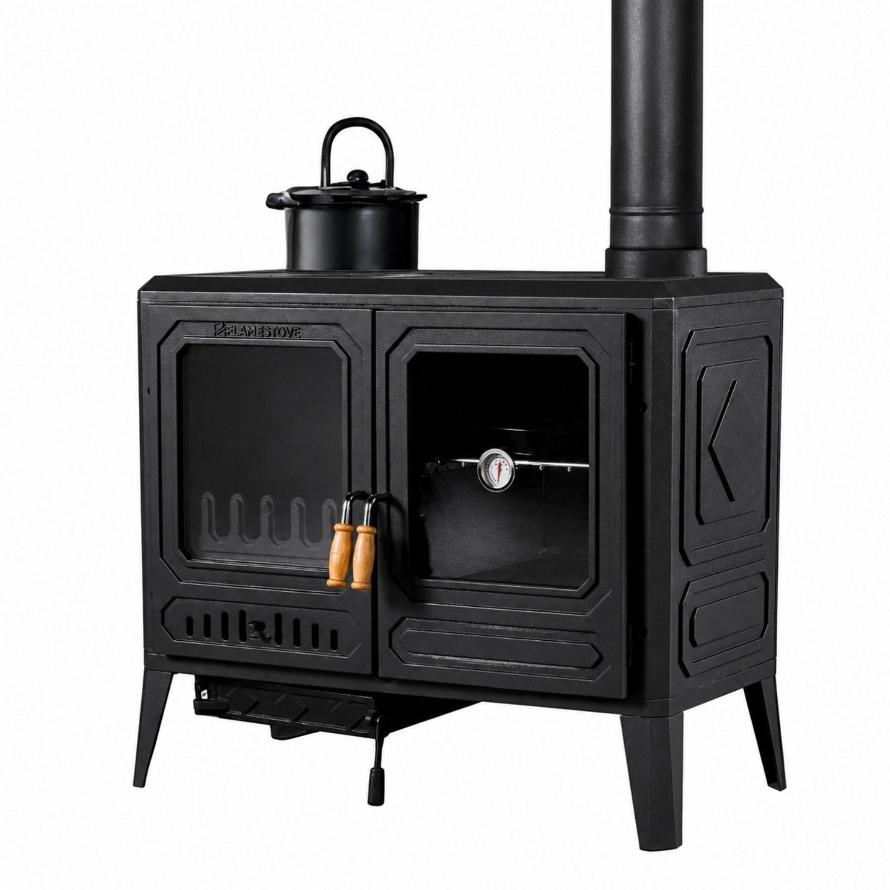 Чугунная печь кухня на дровах Flame Stove Troy Landscape Kuzineli 12 кВт (FS-061)