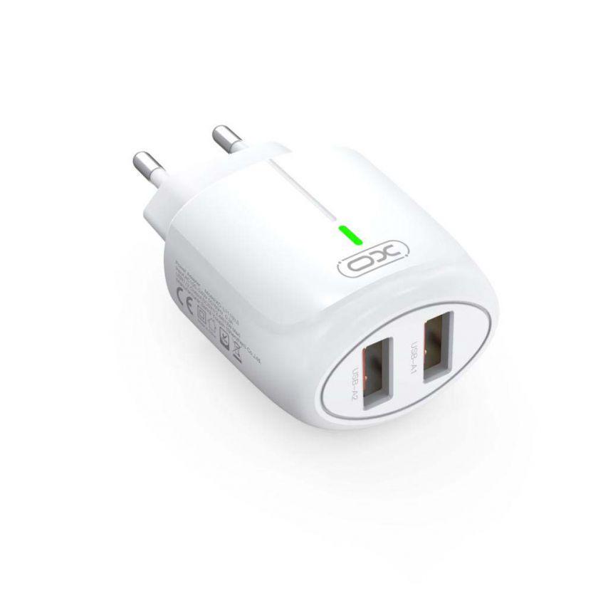 Адаптер Xo 2в1 L111 2USB/2.4A + Data Cable USB to Micro White - фото 3