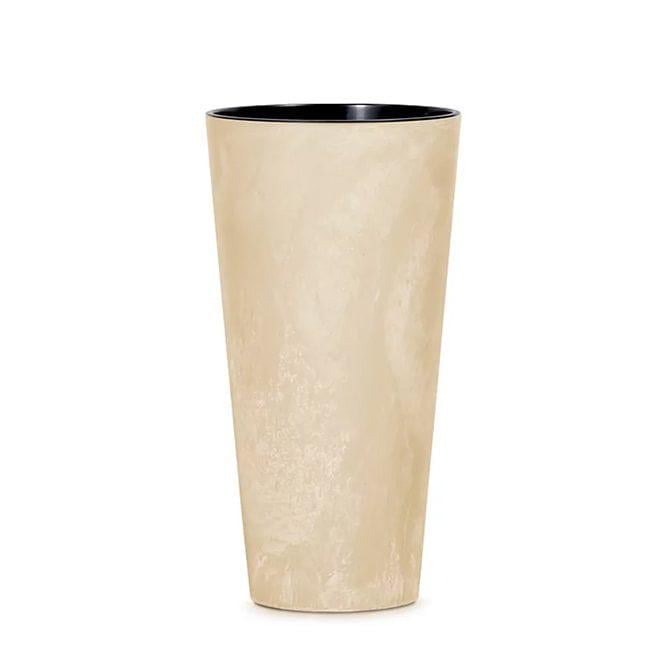 Горшок пластиковый Flora Tubus Slim Beton Effect с вкладом 25 см Кремовый (92170)