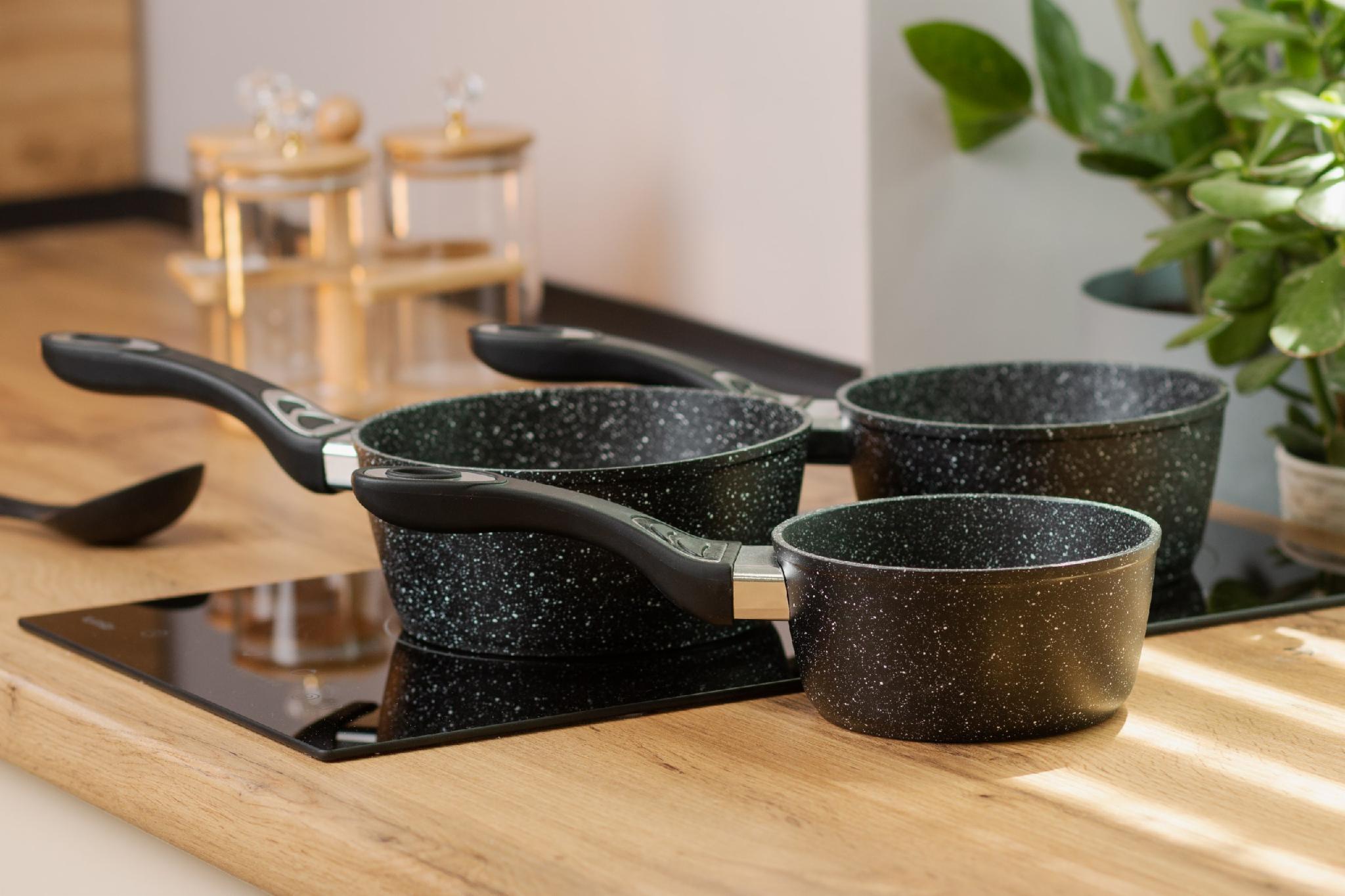 Набор ковшей Olina с антипригарным покрытием алюминиевые 3 шт. Черный (HP655) - фото 5