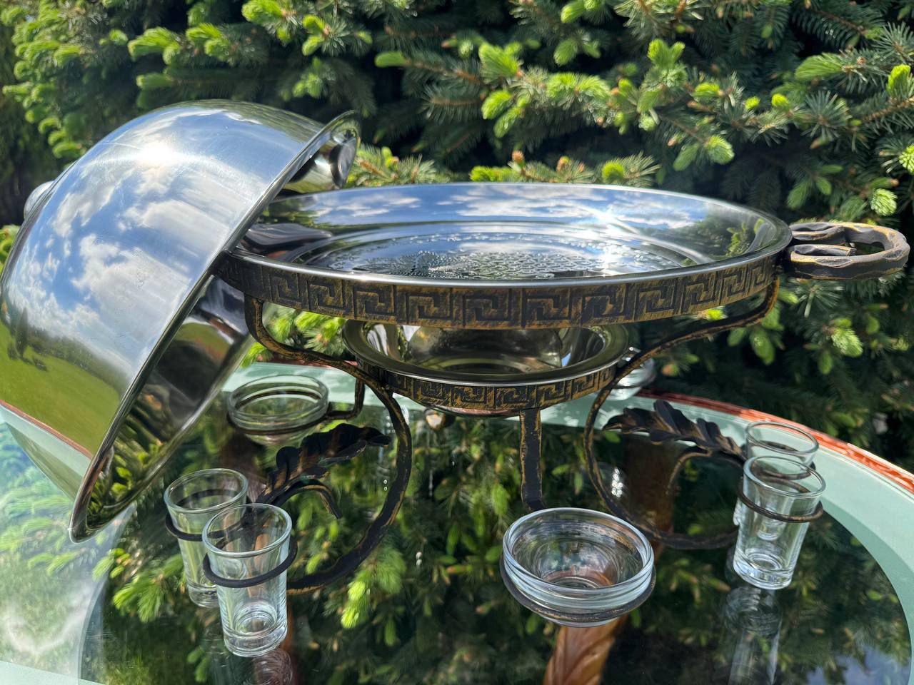 Садж для шашлику з підігрівом 3 соусниці/6 чарок скляних 36 см - фото 2
