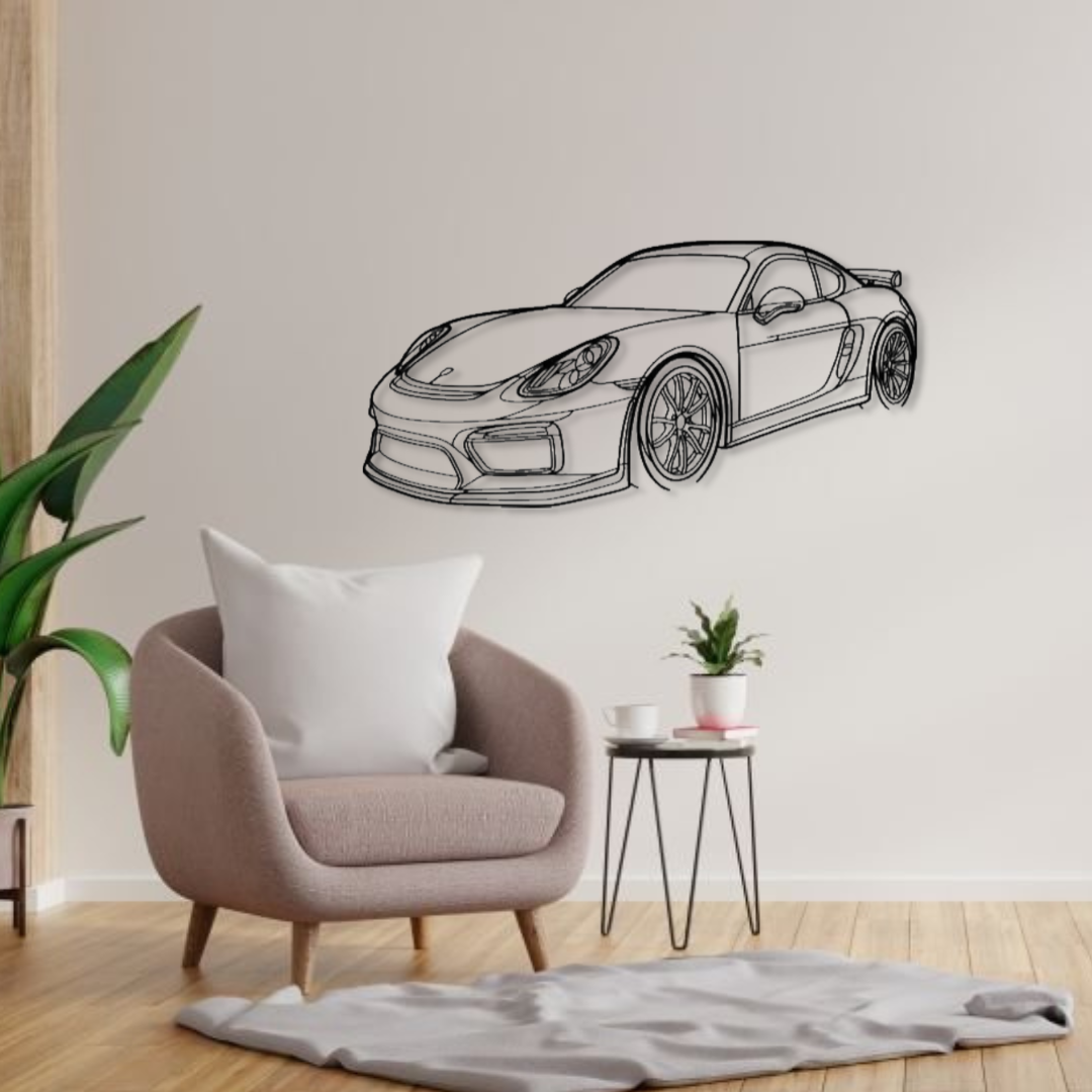Декор на стену авто Porsche Cayman 981 GT4 из металла 80 см (auto10)