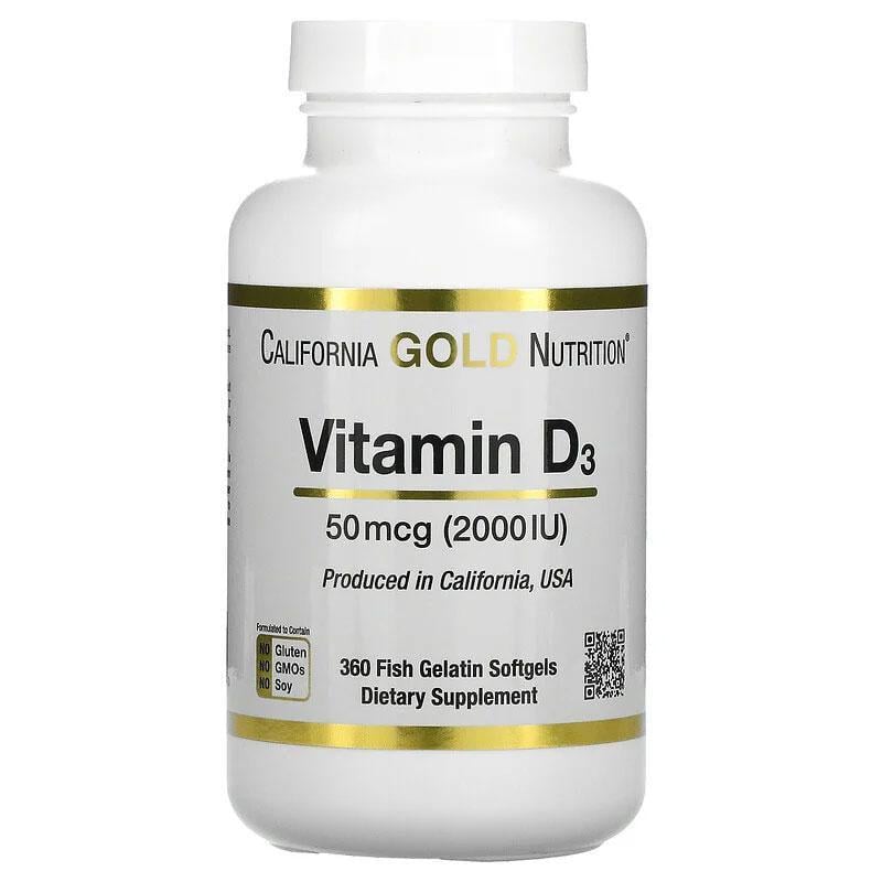 Вітамін Д3 California Gold Nutrition Vitamin D3 2000 МО для імунітету 360 м'яких капс. (1214905684) - фото 1