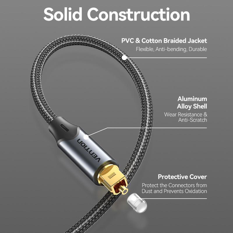Кабель оптический Vention Toslink SPDIF Аудио нейлоновое оплетение 5 м Черный (BAVBJ) - фото 13 Кабель оптический Vention Toslink SPDIF Аудио нейлоновое оплетение 5 м Черный (BAVBJ) - фото 13