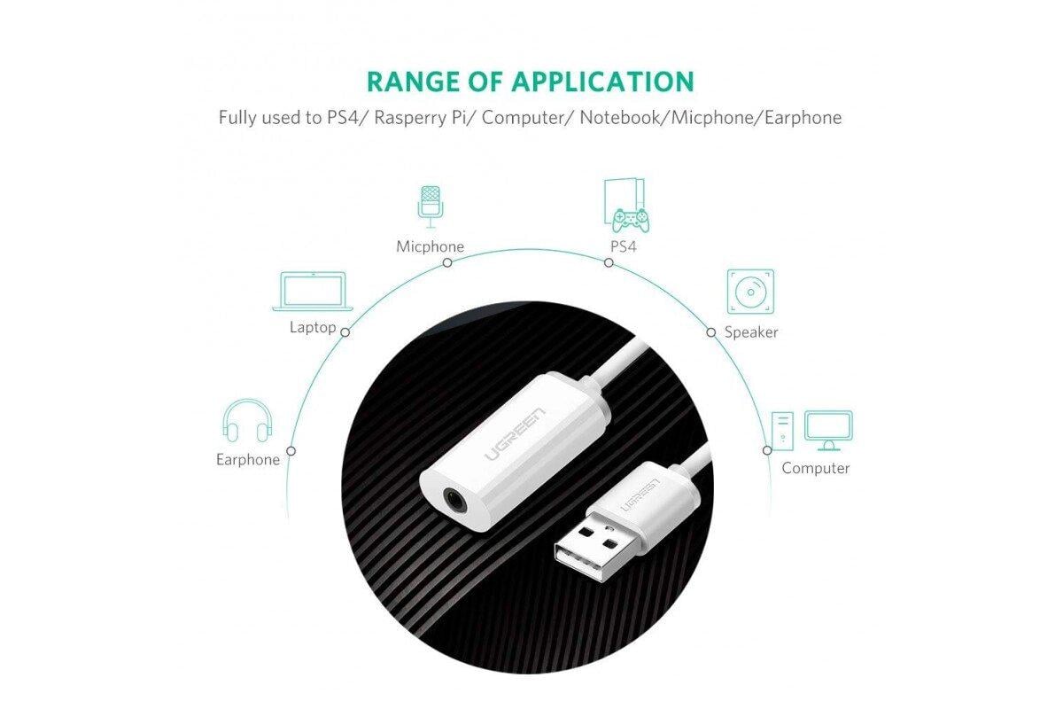 Зовнішня звукова карта UGREEN US206 USB AUX USB 3,5 мм mini Jack White (30712) - фото 7