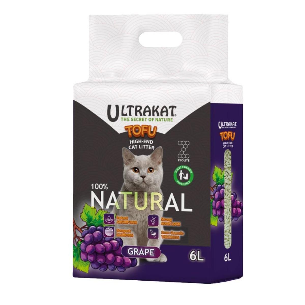 Наповнювач соєвий для котячого туалету Ultrakat Tofu з ароматом винограду 3 мм 6 л 2,5 кг Наповнювач соєвий для котячого туалету Ultrakat Tofu з ароматом винограду 3 мм 6 л 2,5 кг